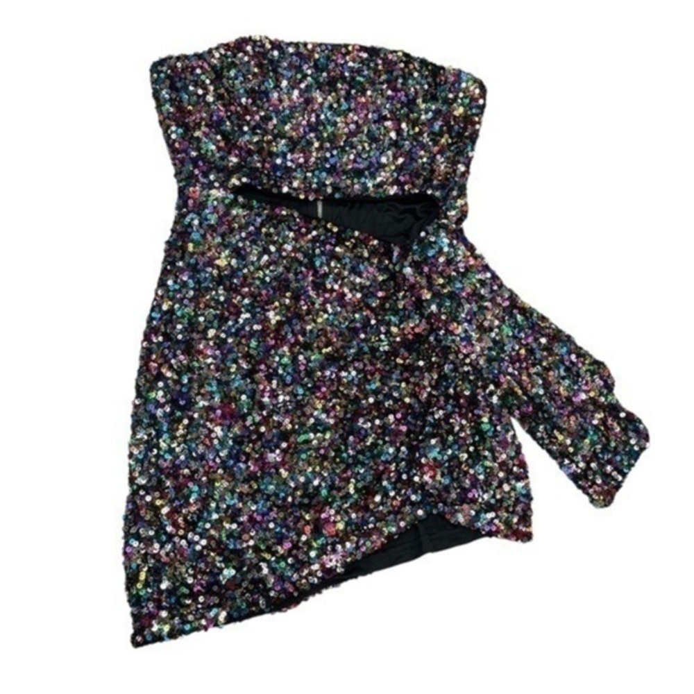 Lulus Sequin Cut Out Strapless Mini Dress, size M